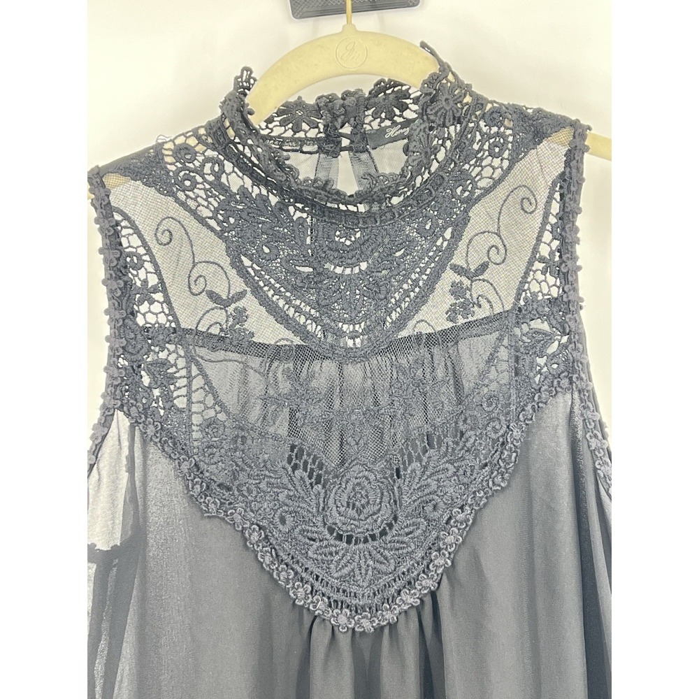 Boho Women's Size Small Sleeveless High Neck Crochet Lace Sheer Top Romantic